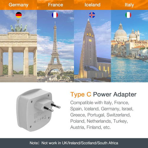 European Travel Plug Adapter Converter,  International Power Plug Converter with 2 USB, Type C Outlet Adaptor Charger for US to Most of Europe EU Iceland Spain Italy France Germany