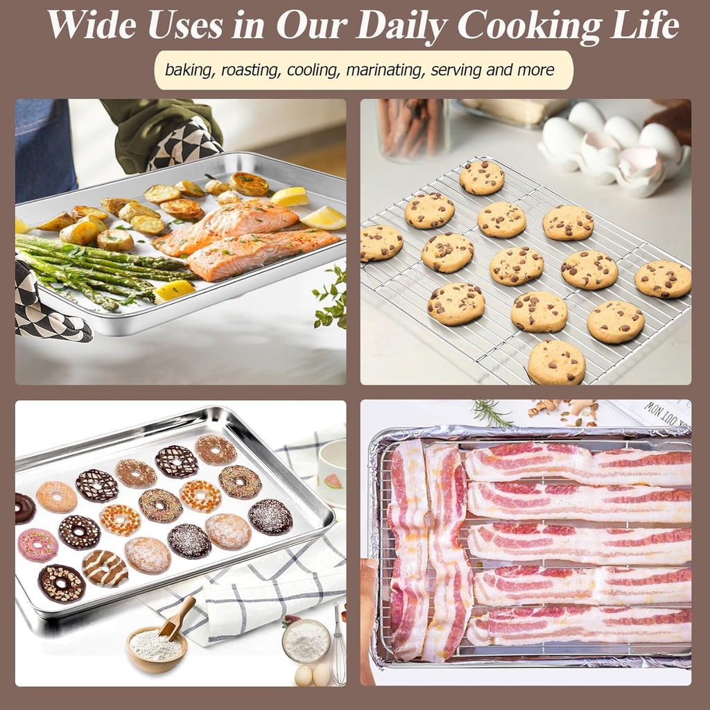 Baking Sheet with Rack Set (2 Pans + 2 Racks), 16 X 12 X 1 Inch, Stainless Steel Baking Pan Cookie Sheet with Cooling Rack for Baking, Non Toxic & Healthy, Easy Clean & Dishwasher Safe