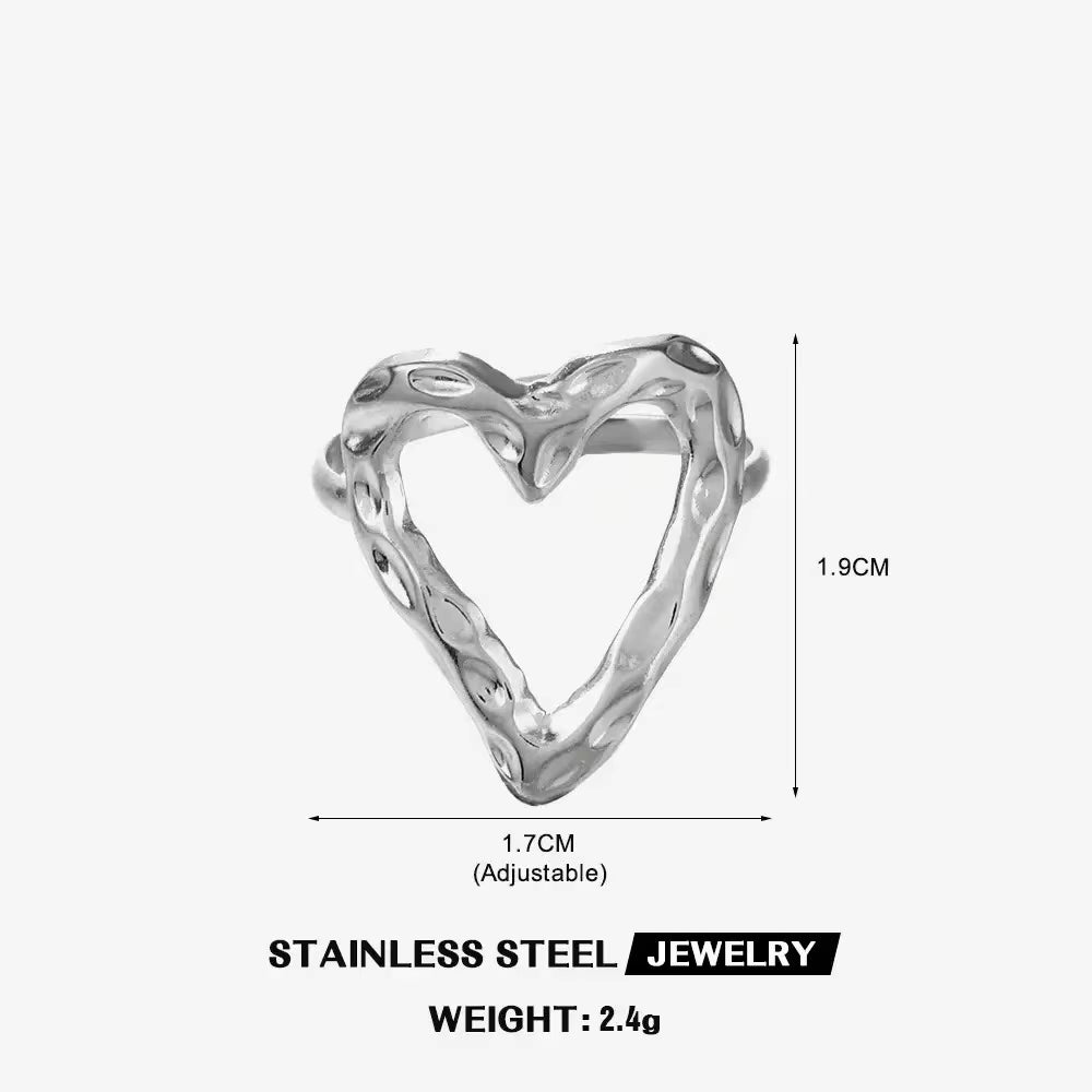 Gold Color Stainless Steel Heart Ring Women Metal Finger Hollow Ring Waterproof Jewelry Girlfriend Gift Bijoux Femme Anillos