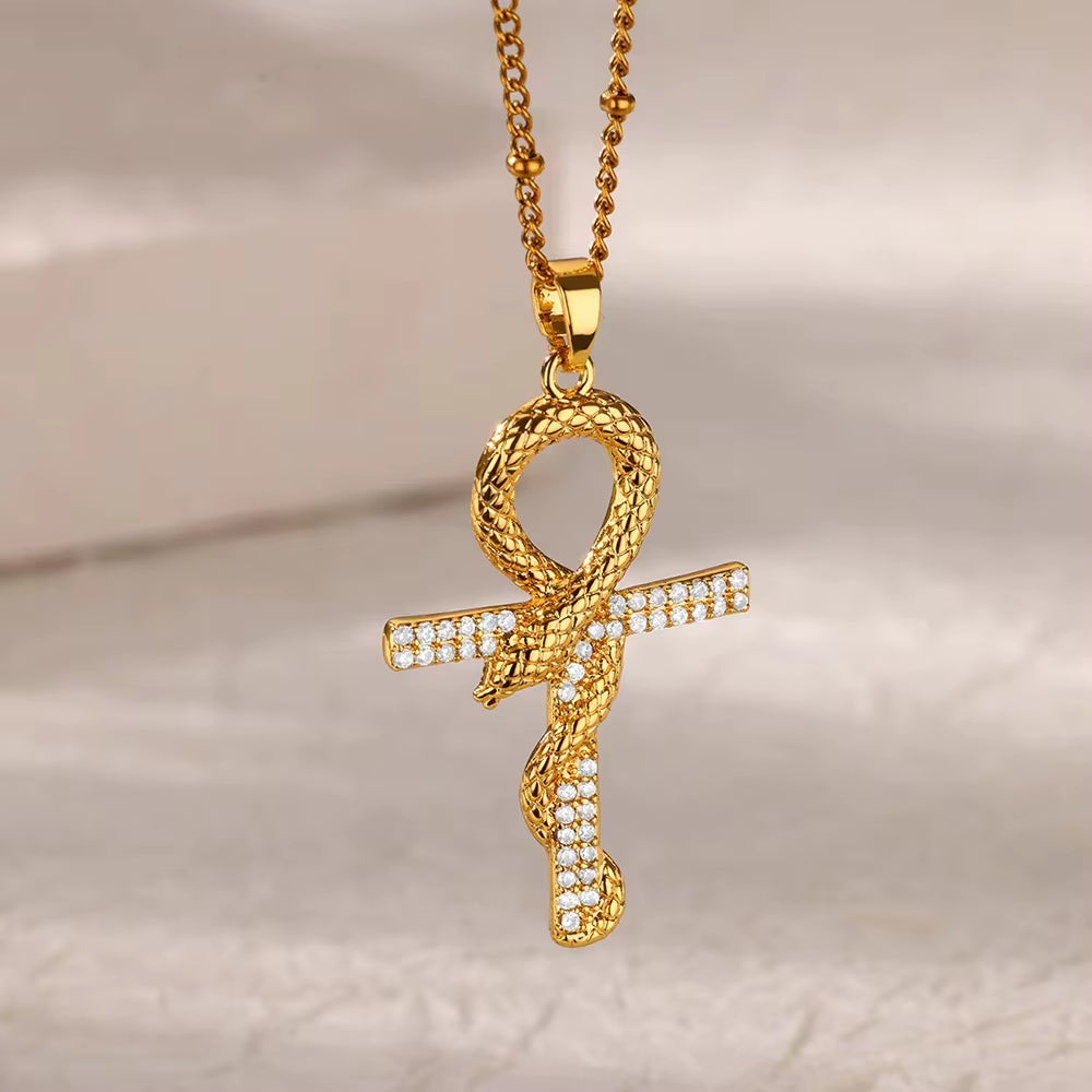 Goth Snake Pendant Necklace for Women Stainless Steel Gold Color Necklaces 2024 Trend Aesthetic Jewelry Choker Collares Mujer