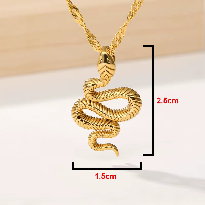 Goth Snake Pendant Necklace for Women Stainless Steel Gold Color Necklaces 2024 Trend Aesthetic Jewelry Choker Collares Mujer