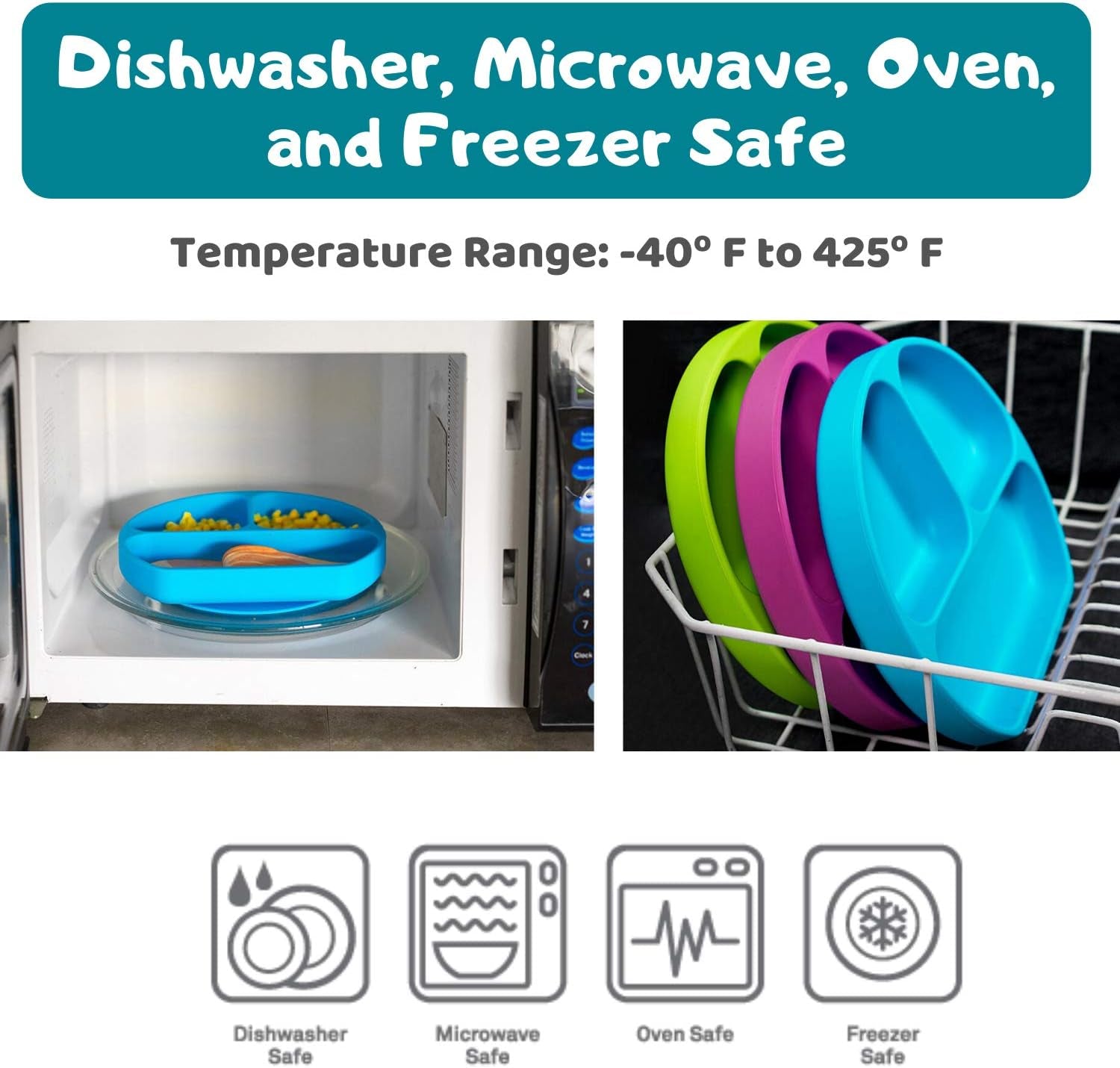 Suction Plate for Toddlers | BPA Free, 00% Food-Grade Silicone | Microwave, Dishwasher and Oven Safe | Stay Put Divided Baby Feeding Plates