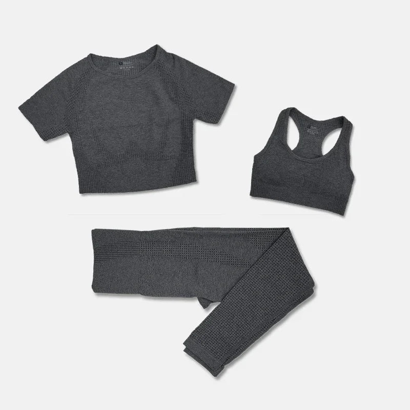 2/3/5PCS Seamless Women Yoga Set Workout Sportswear Gym Clothing Fitness Long Sleeve Crop Top High Waist Leggings Sports Suits
