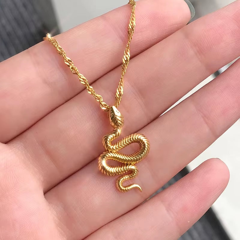 Goth Snake Pendant Necklace for Women Stainless Steel Gold Color Necklaces 2024 Trend Aesthetic Jewelry Choker Collares Mujer