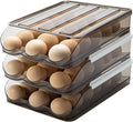Large Capacity Auto Rolling Egg Holder for Refrigerator, Egg Fresh Storage Box for Fridge, Egg Storage Container Organizer Bin, Crystal Gray Plastic Storage Container (1 Layer)