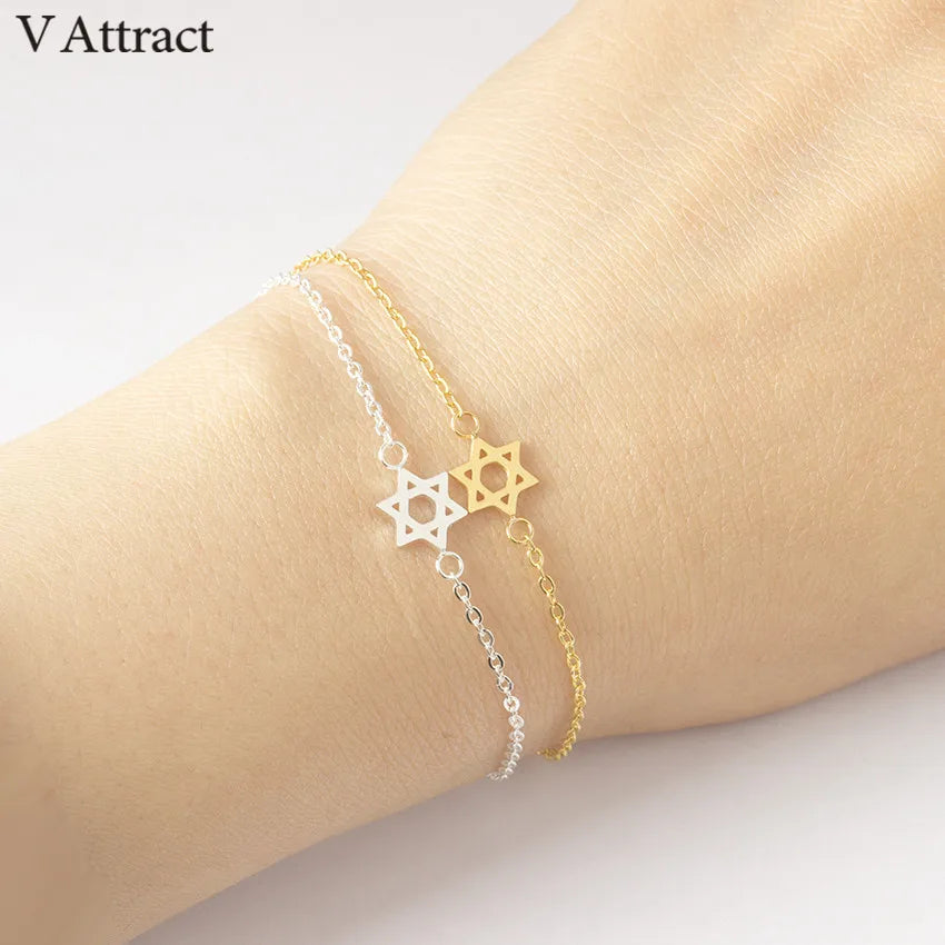 2024 Stainless Steel Chain Pulseras Vintage Mujer Jerusalem Magen Star of David Charm Bracelet Femme Jewish Jewelry
