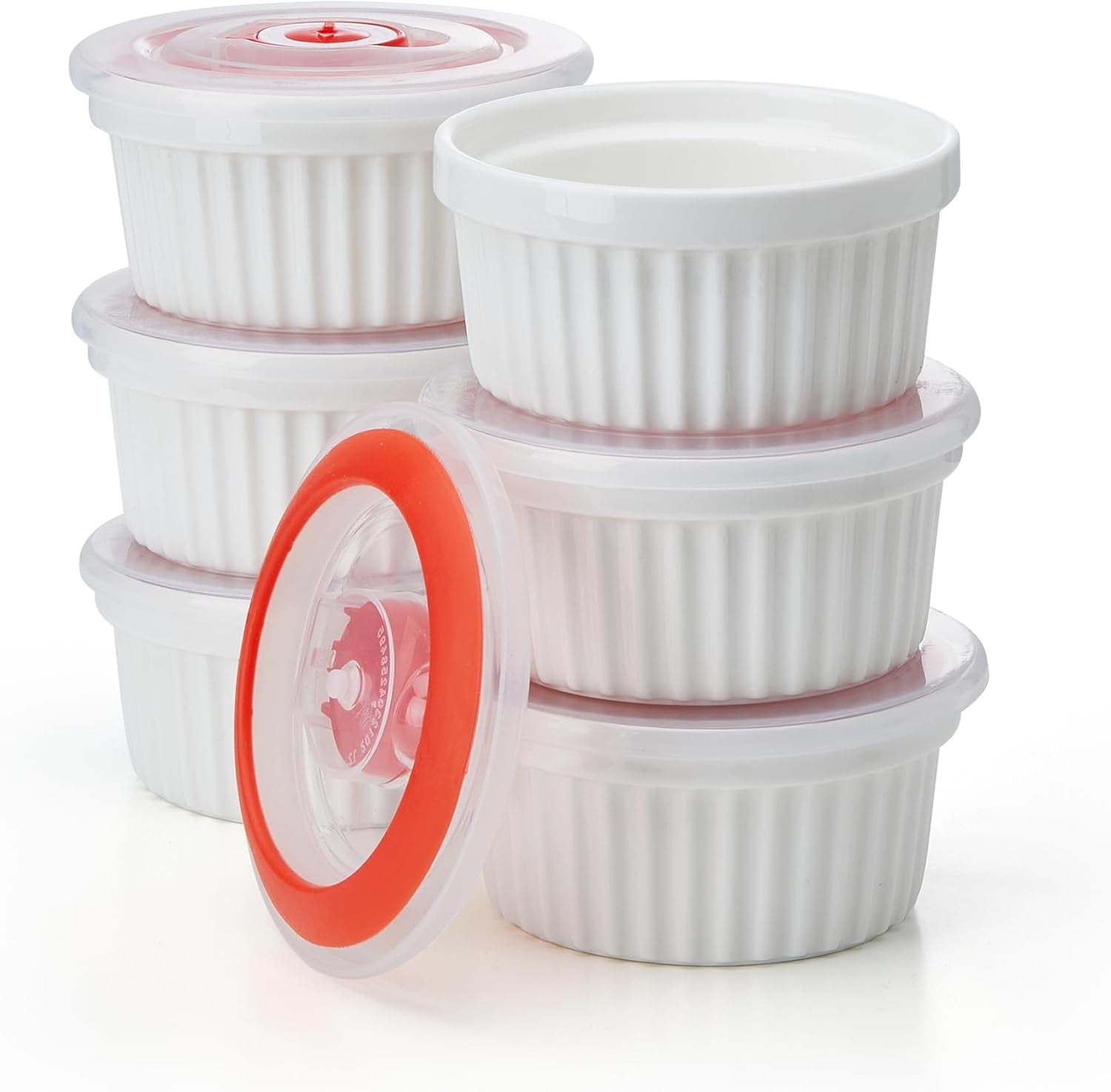 6-Pack 4 Oz Porcelain Ramekins with Lids, White Souffle Dishes for Baking, Creme Brulee Cups, Oven-Friendly Pudding Custard Bowls – Versatile Kitchen Essentials for Baking and Storing
