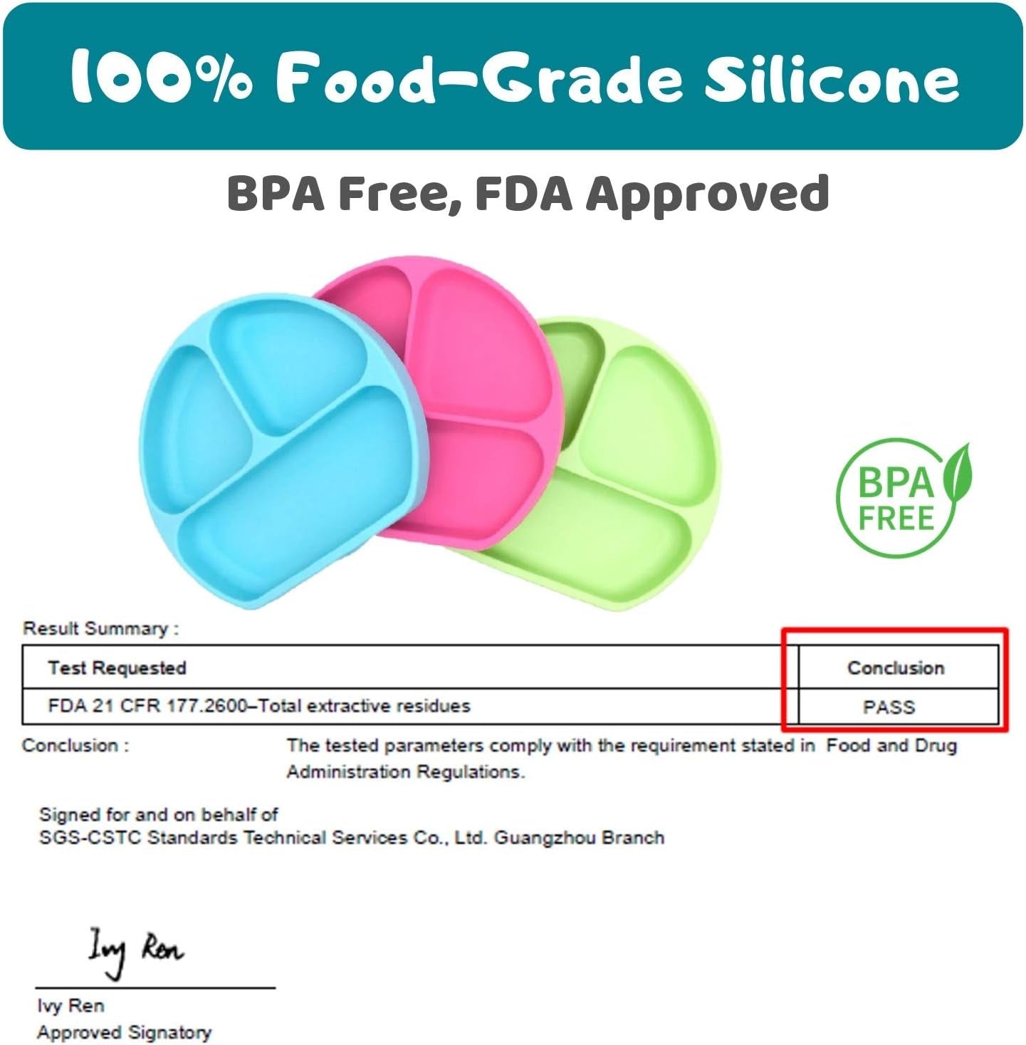 Suction Plate for Toddlers | BPA Free, 00% Food-Grade Silicone | Microwave, Dishwasher and Oven Safe | Stay Put Divided Baby Feeding Plates