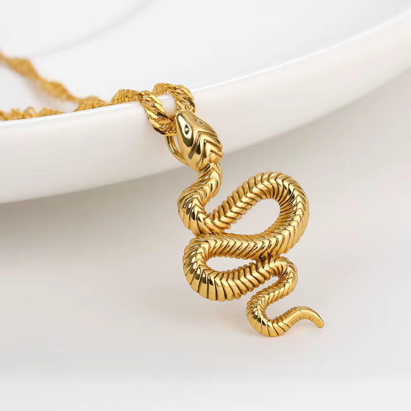 Goth Snake Pendant Necklace for Women Stainless Steel Gold Color Necklaces 2024 Trend Aesthetic Jewelry Choker Collares Mujer