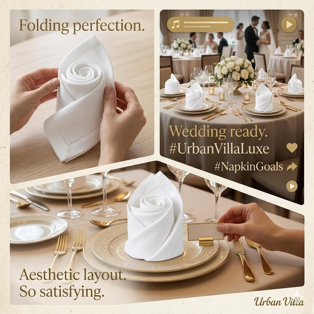 Cloth Napkins 100% Cotton Highly Absorbent Washable Durable Reusable Premium Dinner Napkins Ideal for Gifts for Mothers Day Hotel Farmhouse Parties - White (18" X 18", Set of 6)