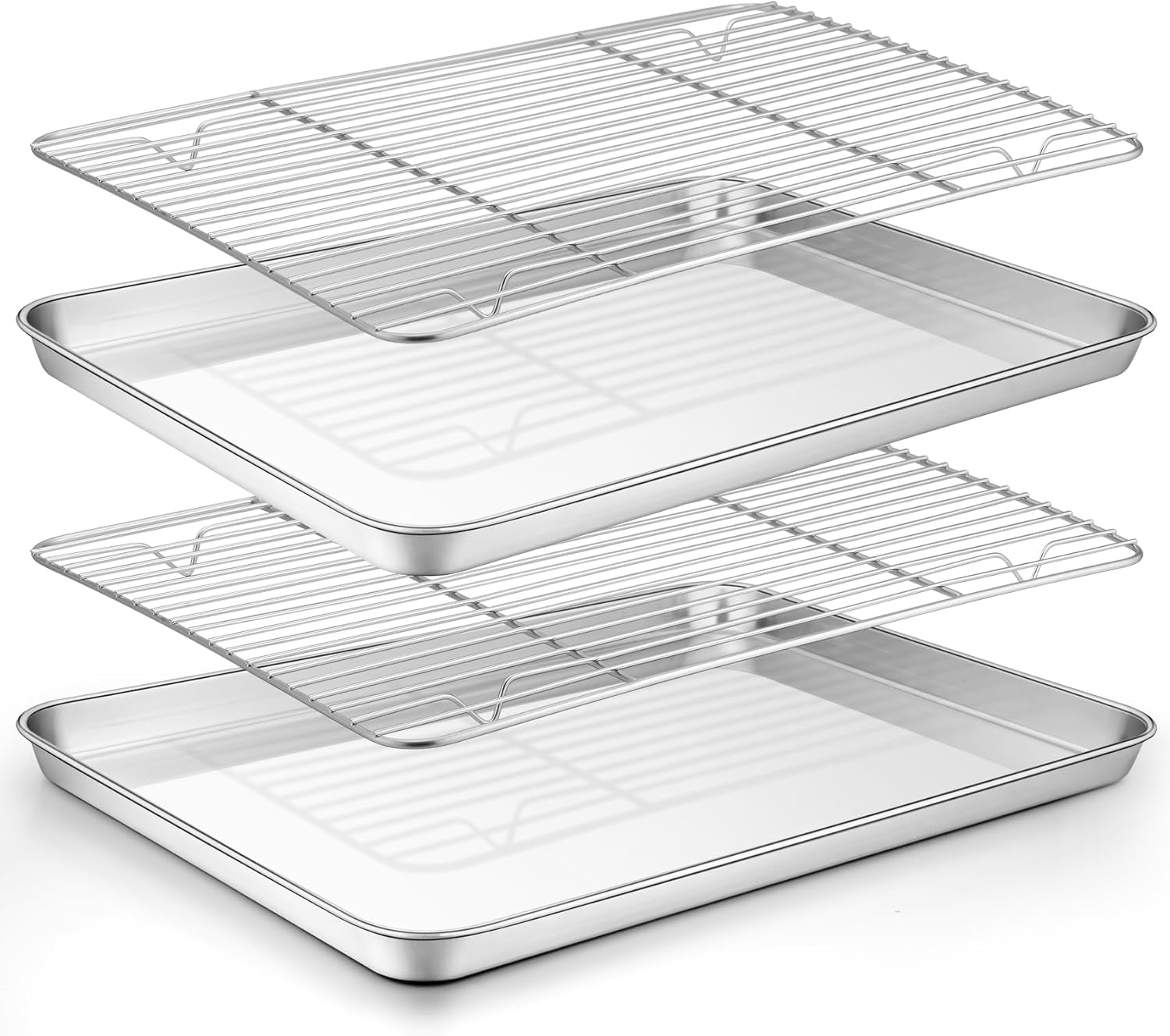 Baking Sheet with Rack Set (2 Pans + 2 Racks), 16 X 12 X 1 Inch, Stainless Steel Baking Pan Cookie Sheet with Cooling Rack for Baking, Non Toxic & Healthy, Easy Clean & Dishwasher Safe