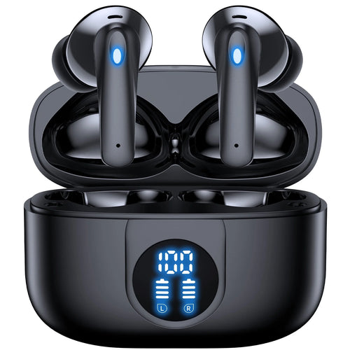 P91 Wireless Earbuds, Bluetooth Headphones V5.4 Stereo Ear Buds with Noise Cancelling Mics, 60H Playback Mini Case with Dual LED Display, IP7 Waterproof In-Ear Earphones for Android Ios