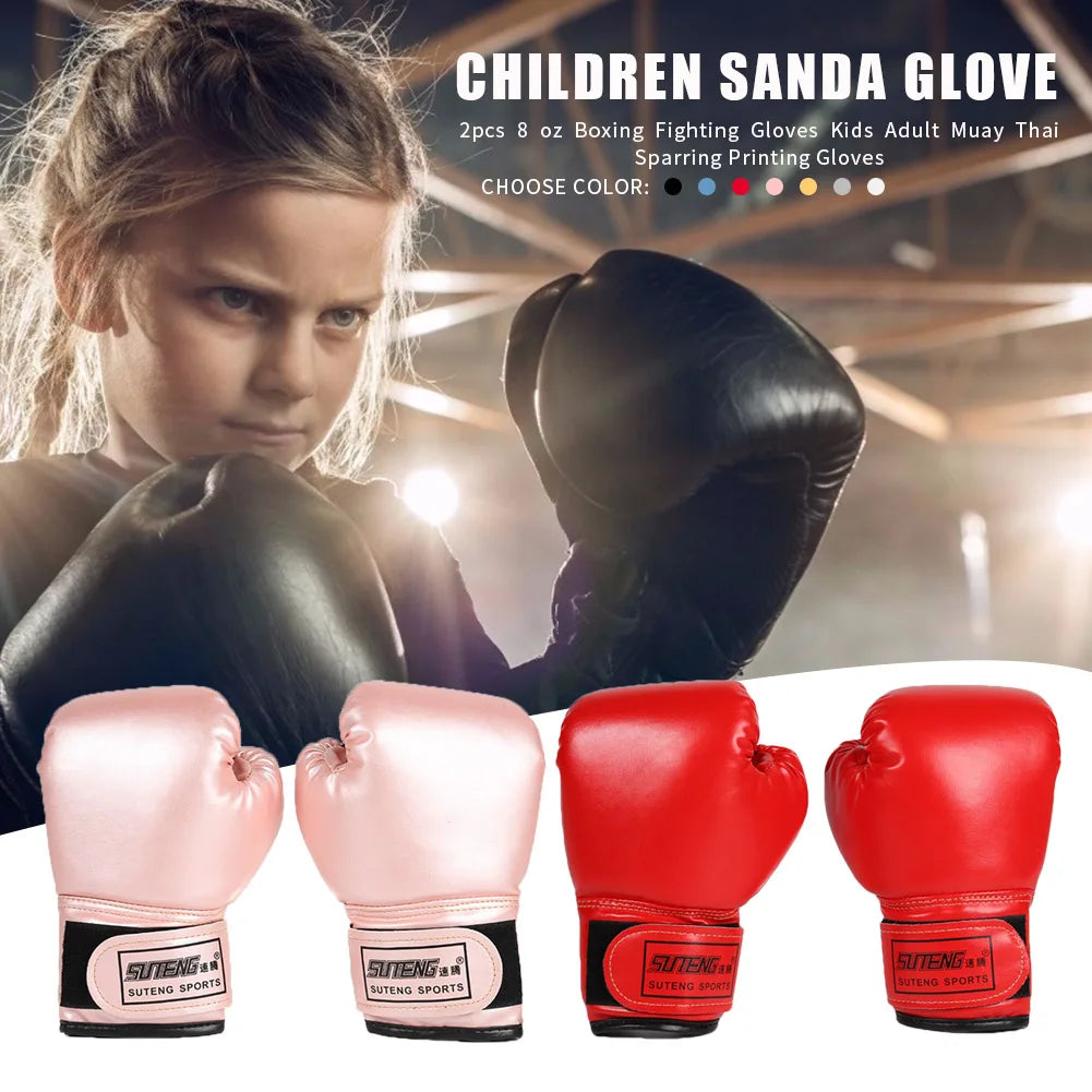 2Pcs Boxing Training Fighting Gloves PU Leather Kids Breathable Muay Thai Sparring Punching Karate Kickboxing Professional Glove