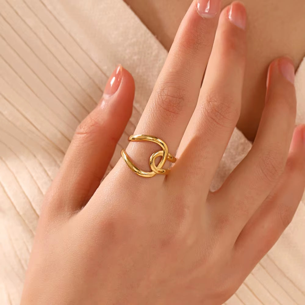 Gold Color Stainless Steel Heart Ring Women Metal Finger Hollow Ring Waterproof Jewelry Girlfriend Gift Bijoux Femme Anillos