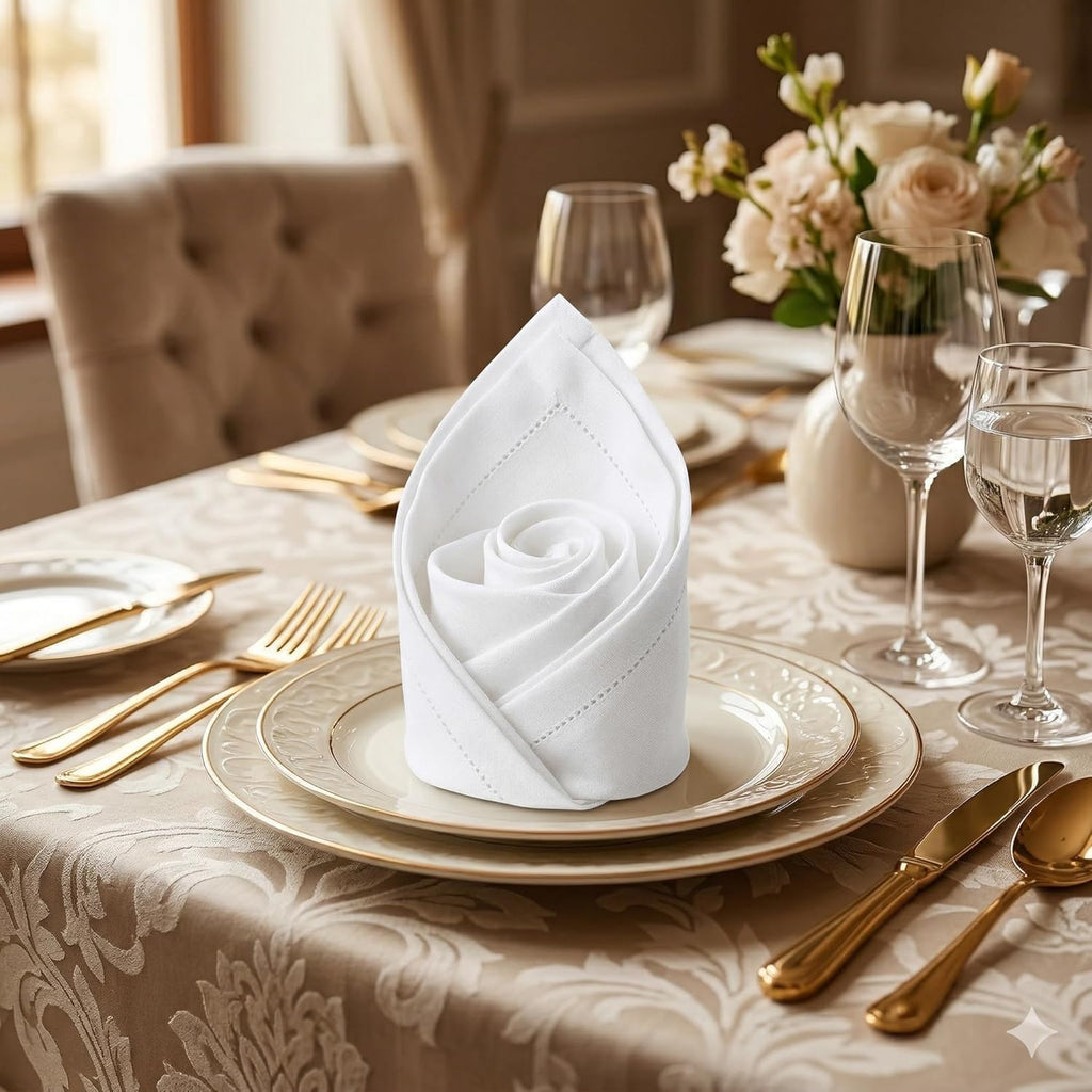 Cloth Napkins 100% Cotton Highly Absorbent Washable Durable Reusable Premium Dinner Napkins Ideal for Gifts for Mothers Day Hotel Farmhouse Parties - White (18" X 18", Set of 6)