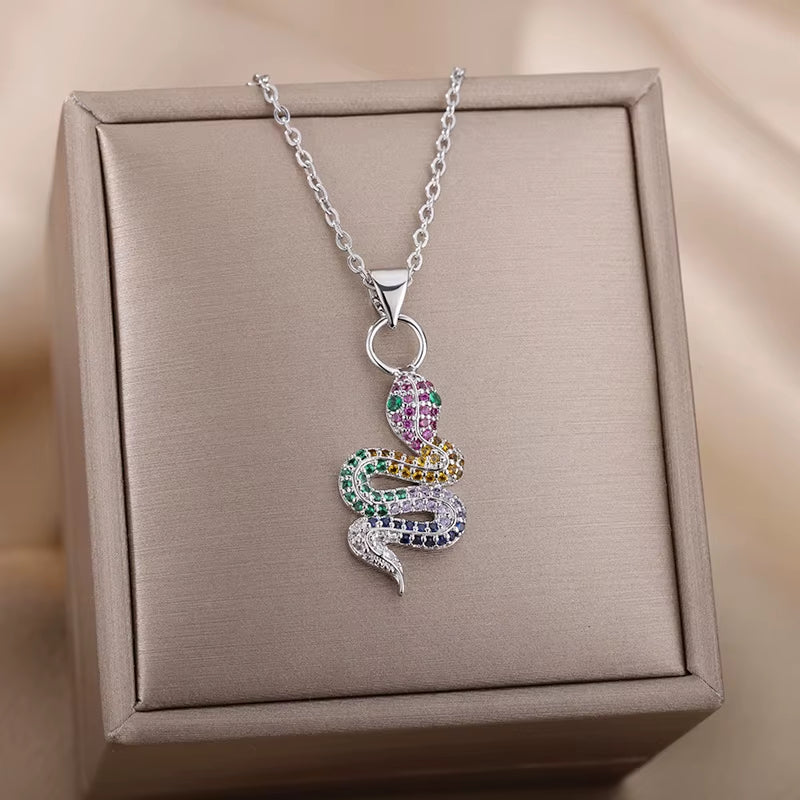 Goth Snake Pendant Necklace for Women Stainless Steel Gold Color Necklaces 2024 Trend Aesthetic Jewelry Choker Collares Mujer