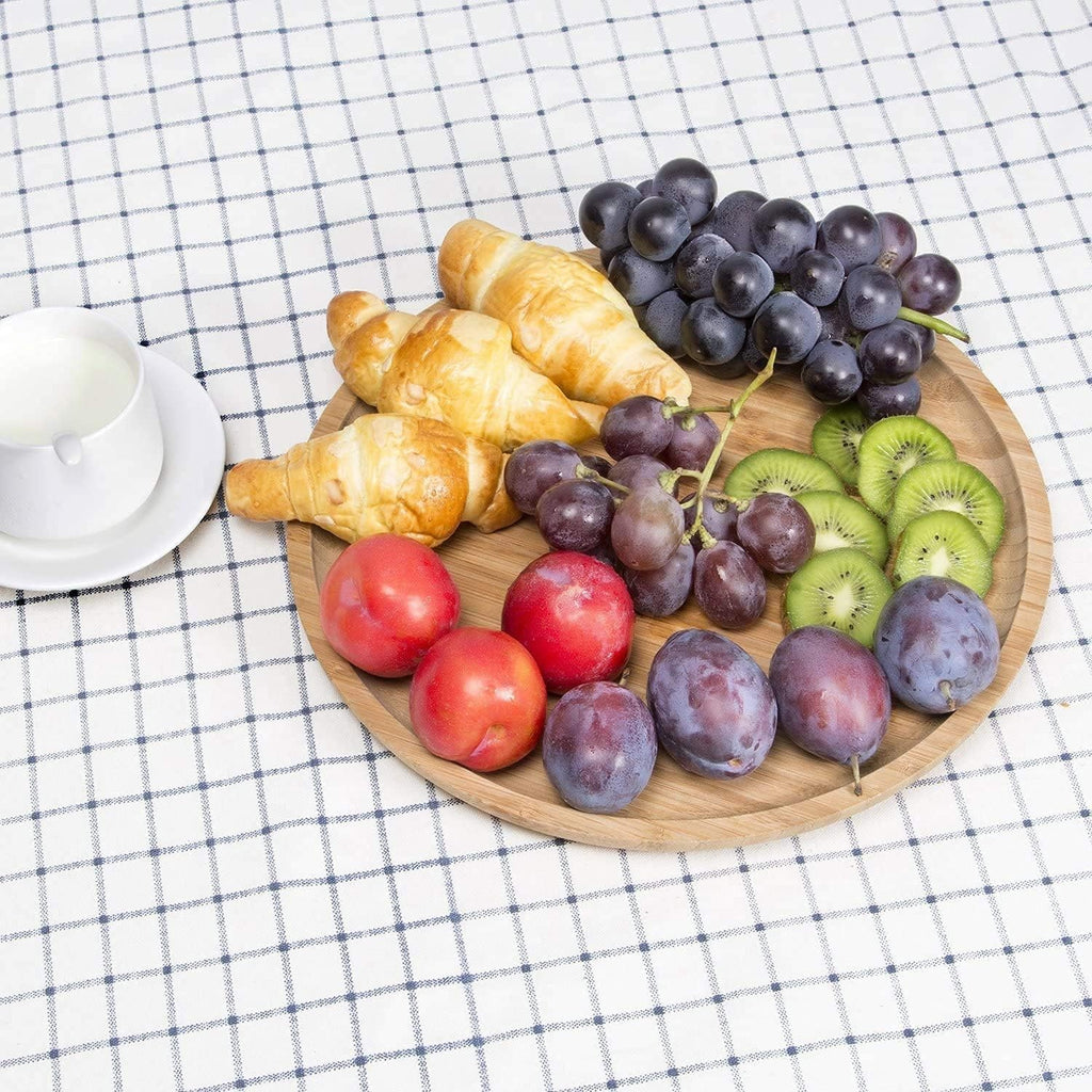 2 Pack Bamboo Tray 14 X 14 X 1 + 12 X 12 X 1 Inches Serving Tray Tea Tray Fruit Platters Dinner Plate Sour Candy Tray