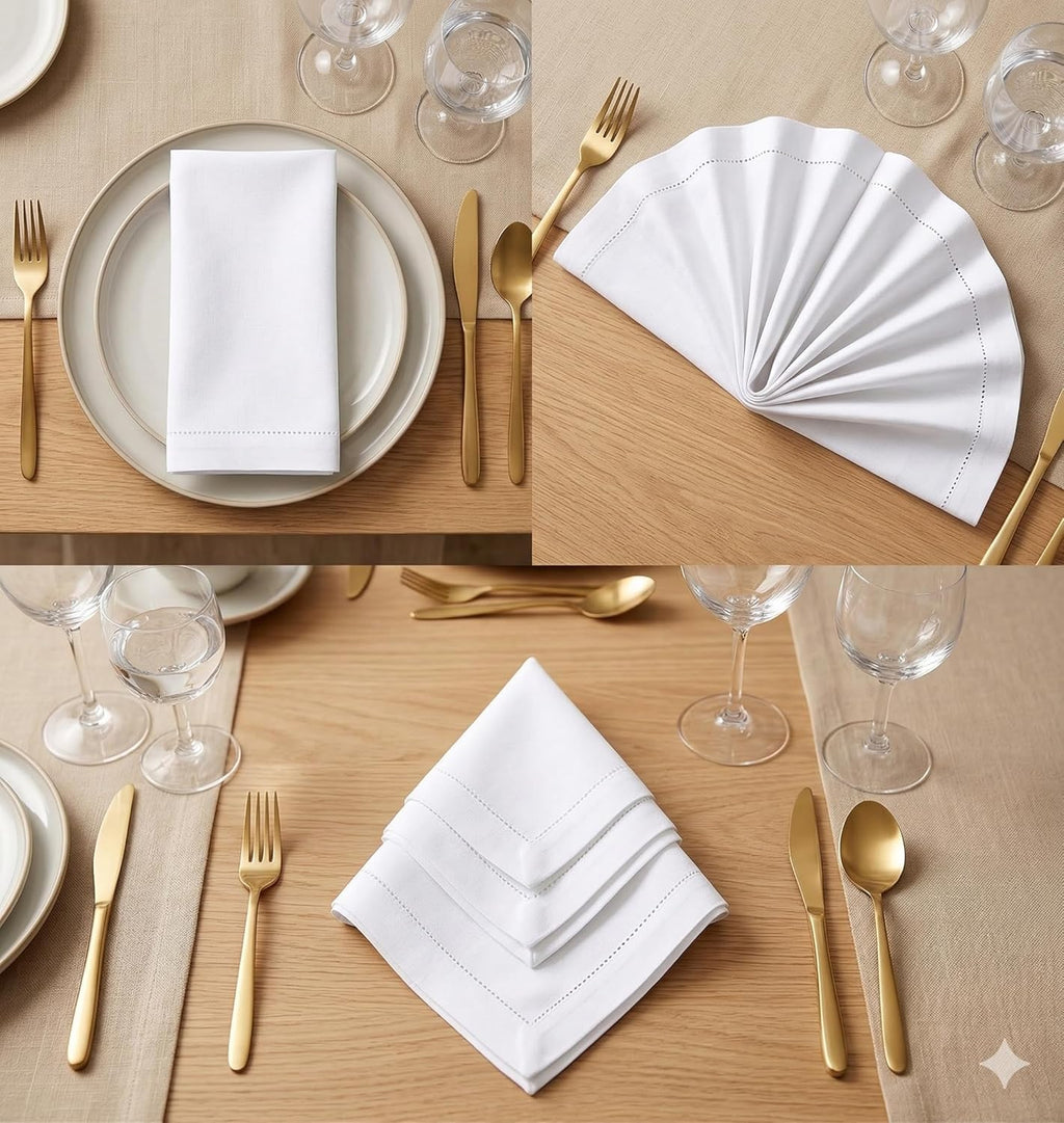 Cloth Napkins 100% Cotton Highly Absorbent Washable Durable Reusable Premium Dinner Napkins Ideal for Gifts for Mothers Day Hotel Farmhouse Parties - White (18" X 18", Set of 6)