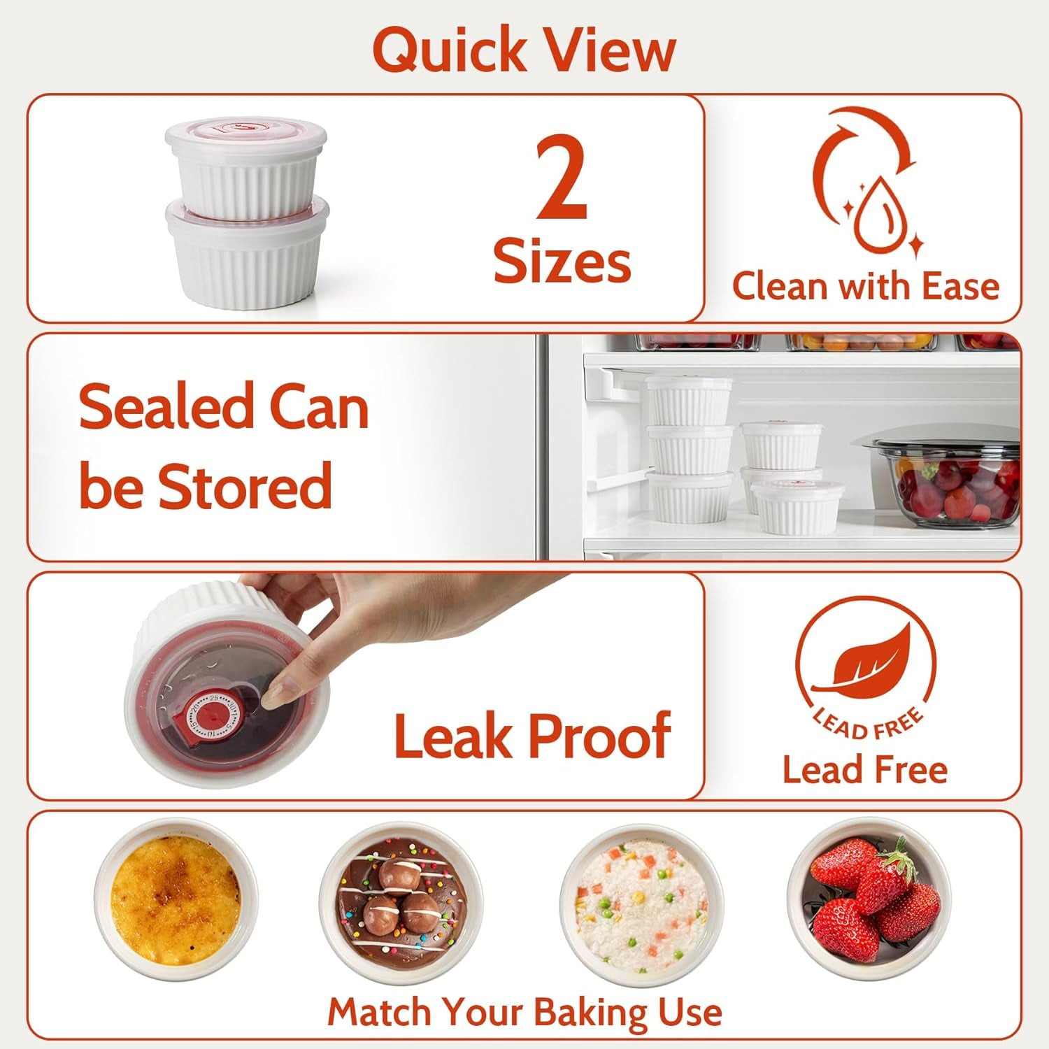 6-Pack 4 Oz Porcelain Ramekins with Lids, White Souffle Dishes for Baking, Creme Brulee Cups, Oven-Friendly Pudding Custard Bowls – Versatile Kitchen Essentials for Baking and Storing