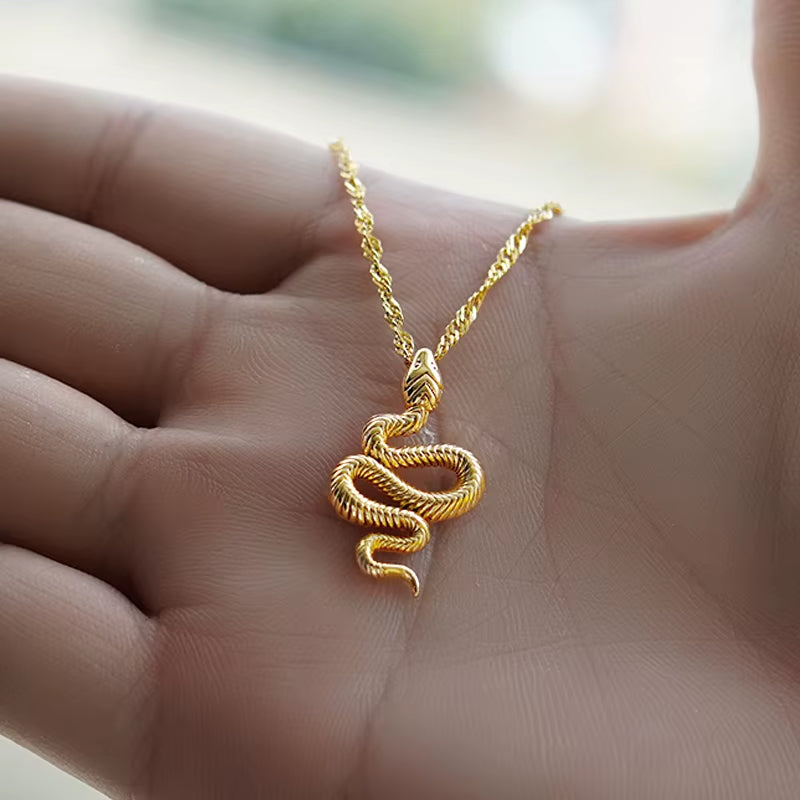 Goth Snake Pendant Necklace for Women Stainless Steel Gold Color Necklaces 2024 Trend Aesthetic Jewelry Choker Collares Mujer