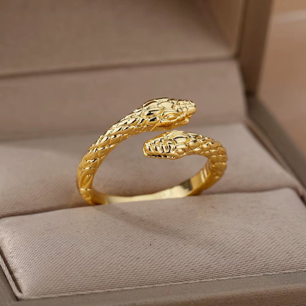 Stainless Steel Snake Rings for Women Men Gold Color Open Adjustable Zircon Ring Vintage Gothic Aesthetic Jewelry Anillos Mujer