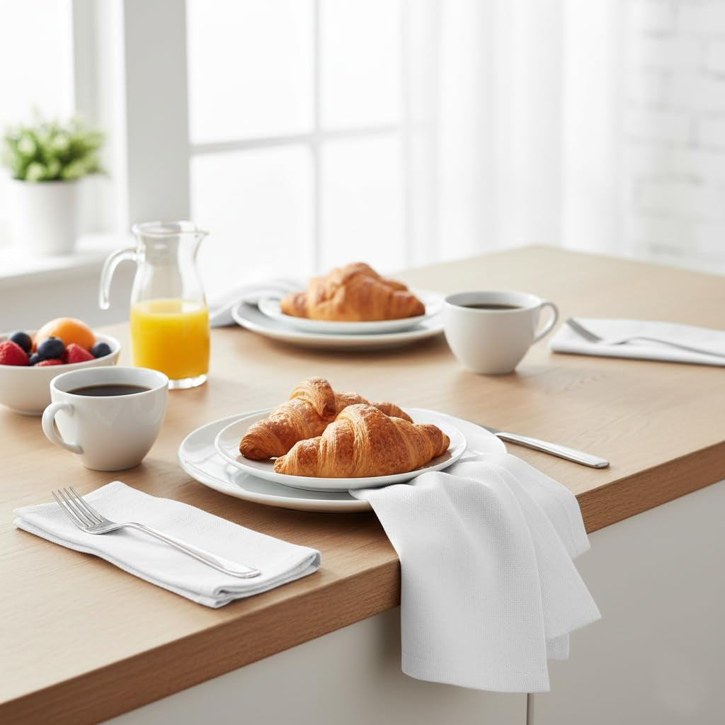 Cloth Napkins 100% Cotton Highly Absorbent Washable Durable Reusable Premium Dinner Napkins Ideal for Gifts for Mothers Day Hotel Farmhouse Parties - White (18" X 18", Set of 6)